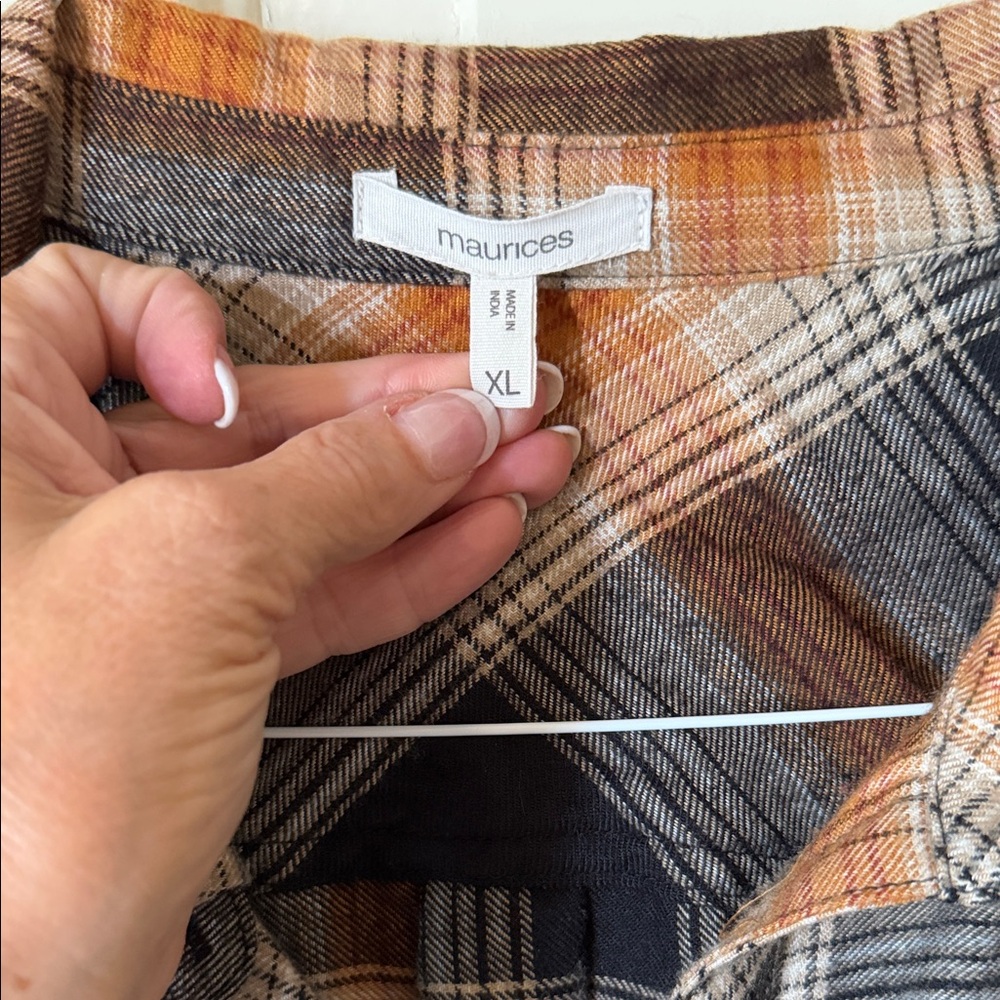 Maurices Checkered Button Down Shirt - Black, Brown, White - Picture 2 of 8